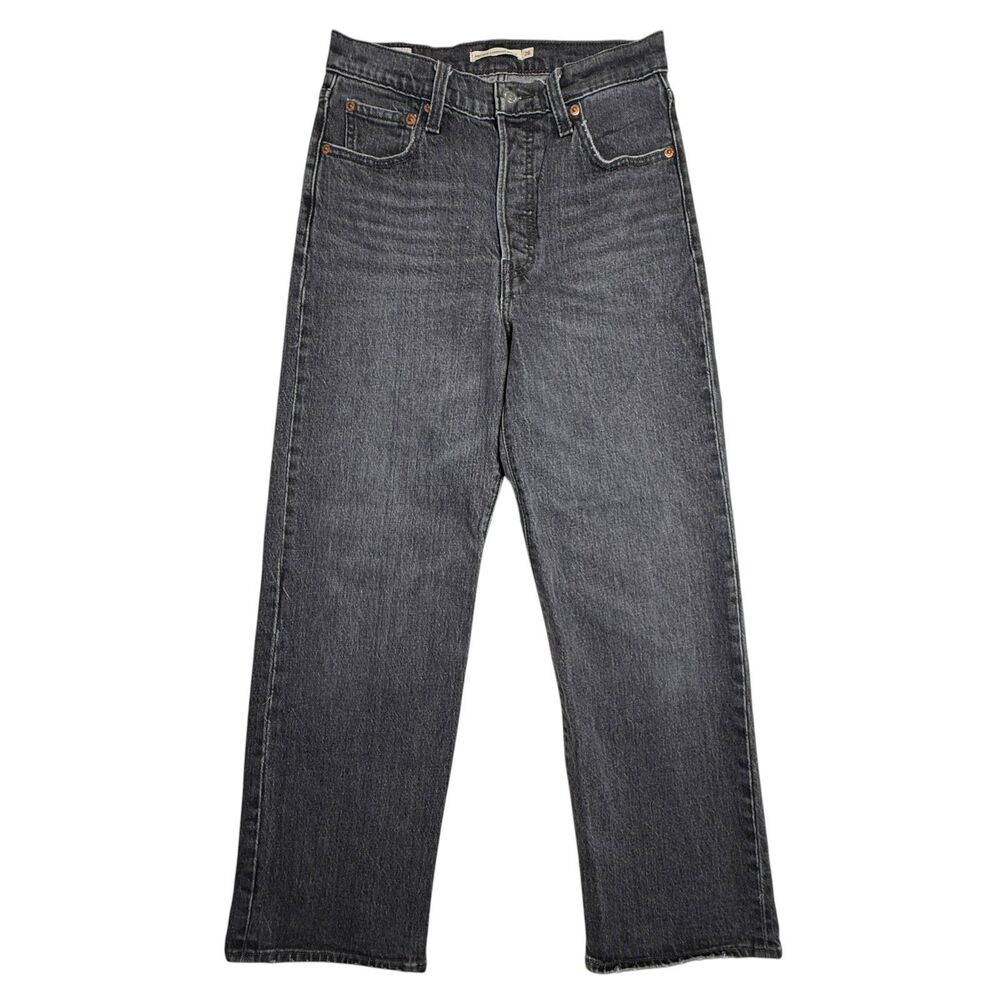 Levi’s Premium Women Ribcage Straight Ankle Jeans 26 Black High Rise Y2K